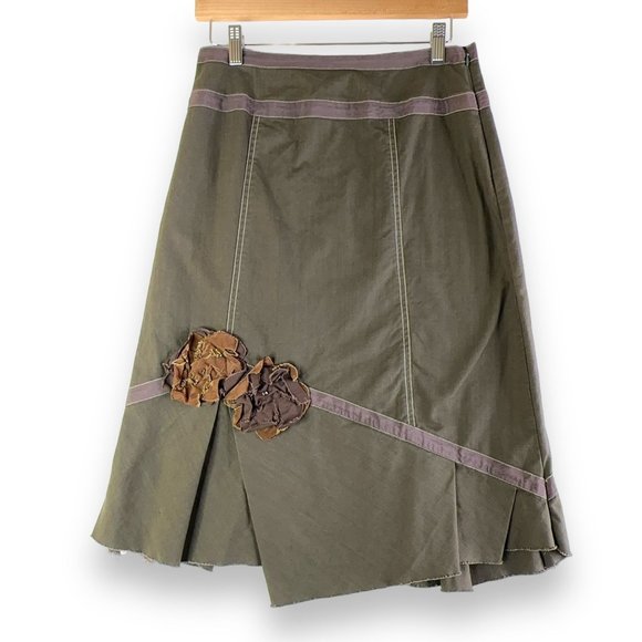 Anthropologie Dresses & Skirts - Neesh by Dar Anthropologie Skirt Womens S Green Floral Applique Beads Bohemian